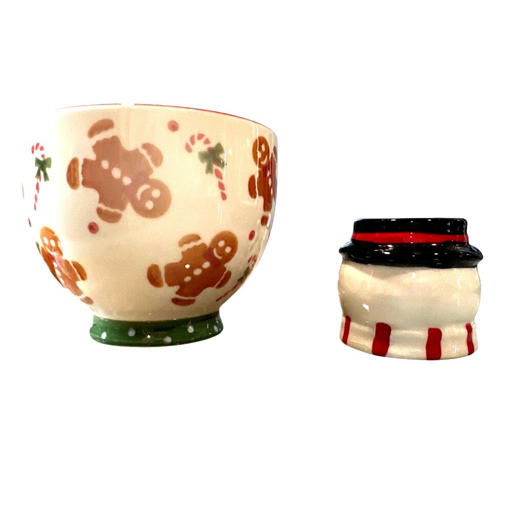 Sleigh Bell Bistro Gingerbread Cocoa Cup Snowman Mini Mug Holiday Set Two Pieces - Picture 2 of 7